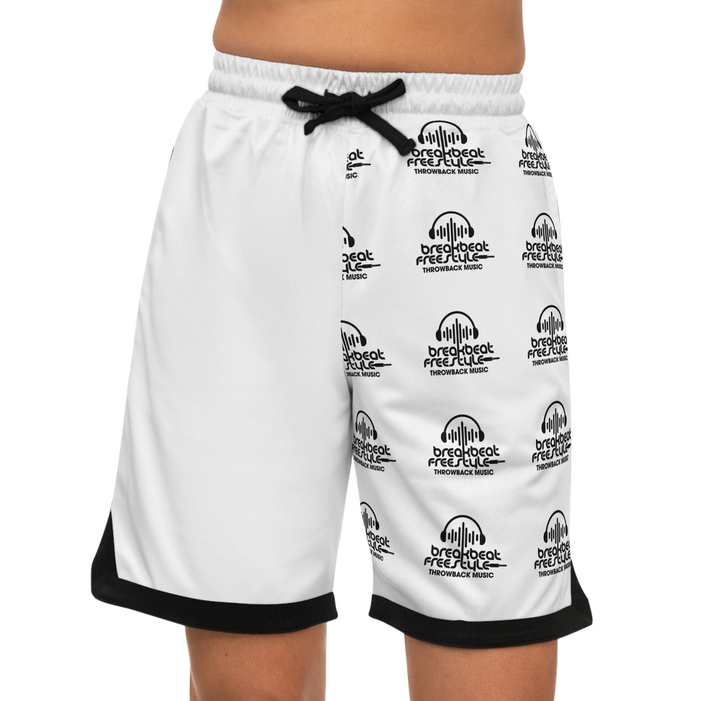 Basketball Logo Ribbed Shorts — All-Over Print Athletic Shorts