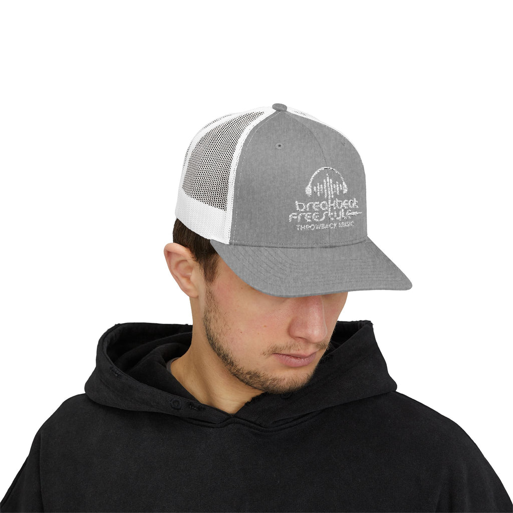 Breakbeat Music Trucker Cap — Retro Headphones Logo Snapback