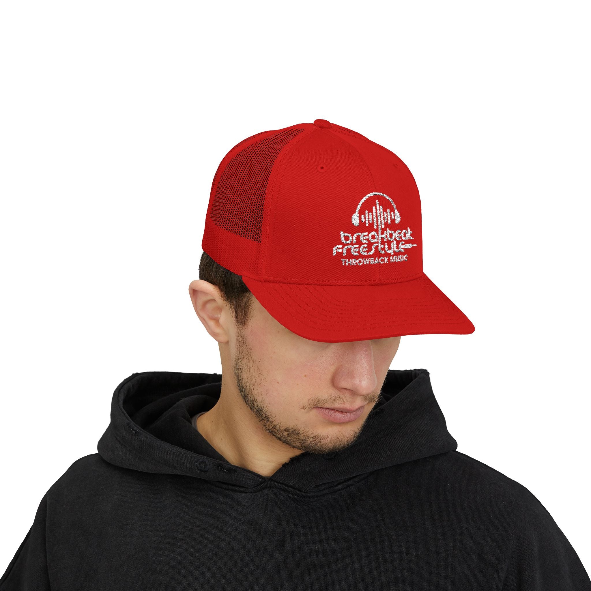 Breakbeat Music Trucker Cap — Retro Headphones Logo Snapback